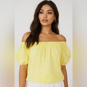 Lilly Pulitzer‎ Butter Yellow Textured Cotton Off-Shoulder Katara Top Sz. XL